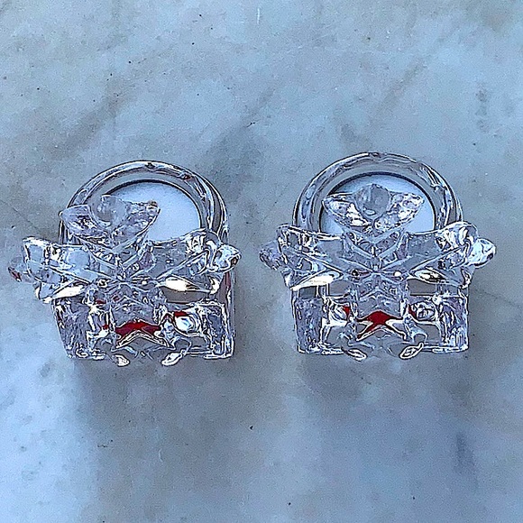 MIKASA CELEBRATIONS TEA LIGHT HOLDERS SET OF 2 REJOICE COLLECTION CRYSTAL 4 INCH - Picture 5 of 8